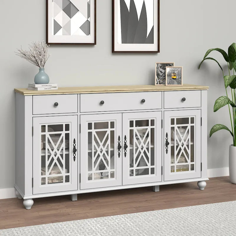 63 Vintage Style Kitchen Accent Buffet Sideboard Cabinet w/ Drawers - 63 in Width