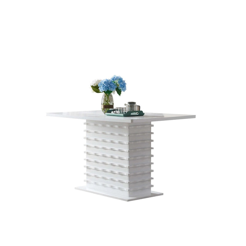 Wood Pedestal Wave Design Kitchen Dining Room Table, White