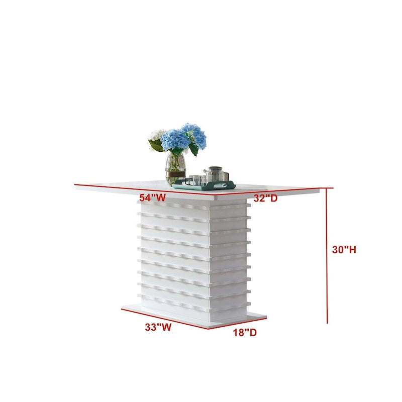 Wood Pedestal Wave Design Kitchen Dining Room Table, White