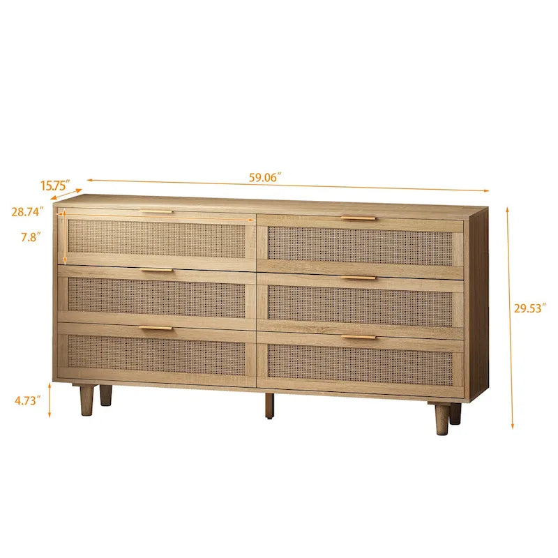 Accent Storage Cabinet with 6-Rattan Drawer