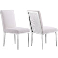 Luxurious White Boucle Dining Chairs with Mirrored Silver Metal Legs