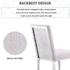 Luxurious White Boucle Dining Chairs with Mirrored Silver Metal Legs