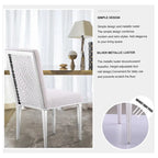 Luxurious White Boucle Dining Chairs with Mirrored Silver Metal Legs