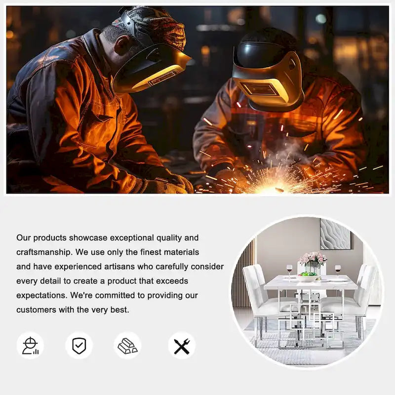 Luxurious White Boucle Dining Chairs with Mirrored Silver Metal Legs