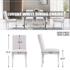 Luxurious White Boucle Dining Chairs with Mirrored Silver Metal Legs