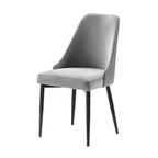 Gene 19 Inch Side Dining Chairs Set of 2, Tall Curved Back, Gray Velvet, Black Metal