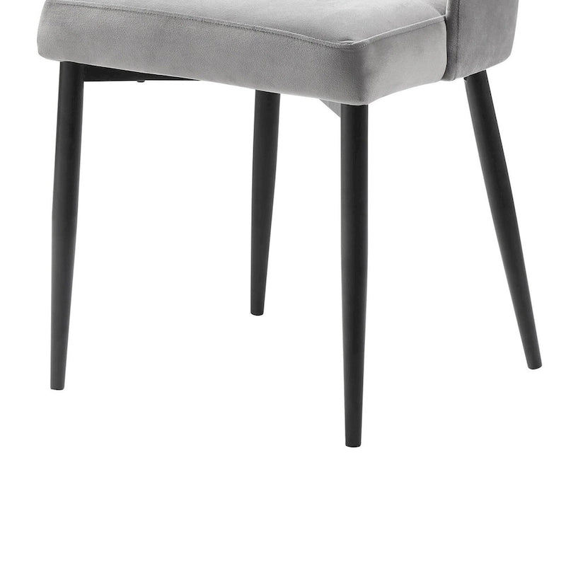 Gene 19 Inch Side Dining Chairs Set of 2, Tall Curved Back, Gray Velvet, Black Metal