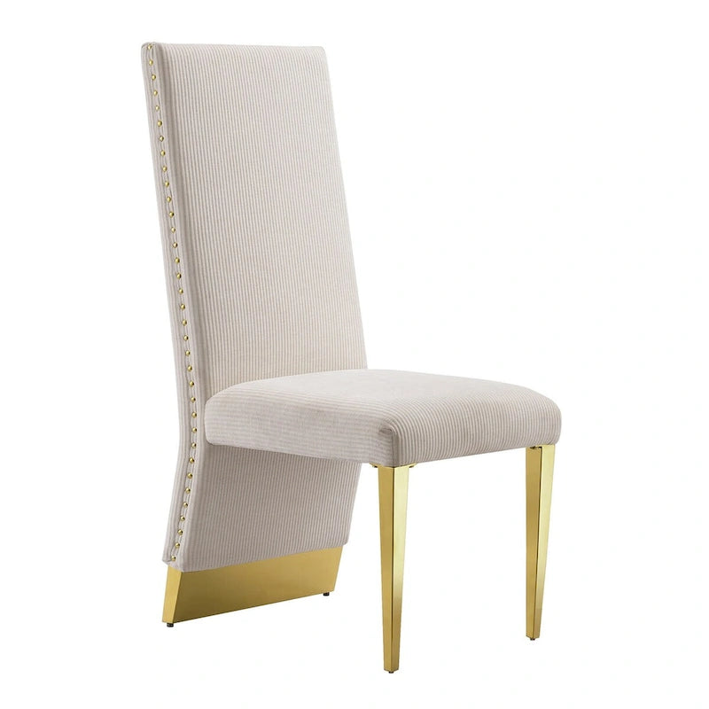 Modern Cream Velvet Dining Chairs with Gold Legs - Set of 2