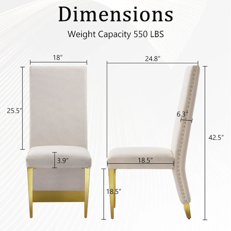 Modern Cream Velvet Dining Chairs with Gold Legs - Set of 2