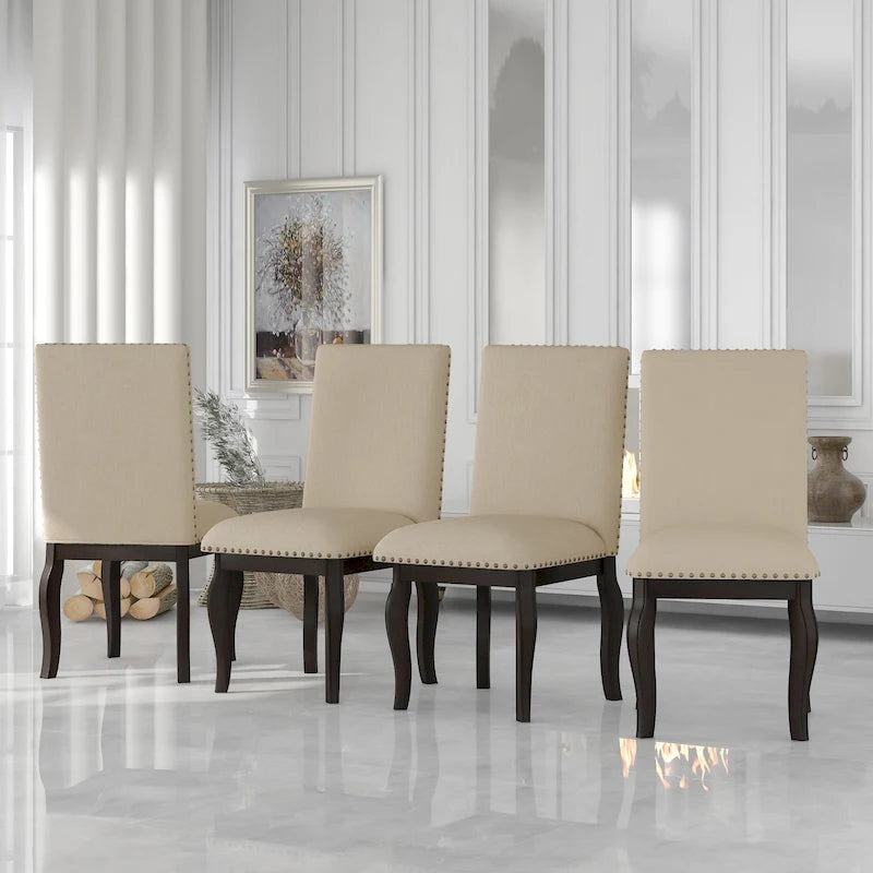 Dining Chairs Wood Upholstered Fabirc Dining Room Chairs with Nailhead,Set of 4