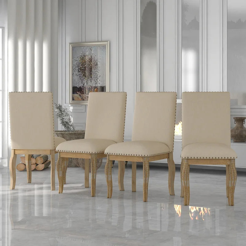 Dining Chairs Wood Upholstered Fabirc Dining Room Chairs with Nailhead,Set of 4