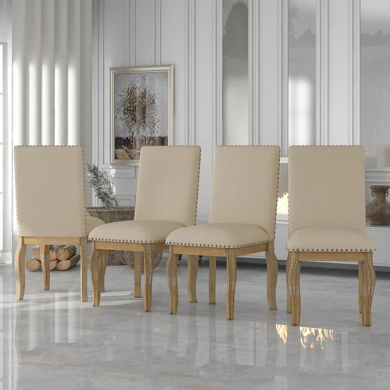 Dining Chairs Wood Upholstered Fabirc Dining Room Chairs with Nailhead,Set of 4