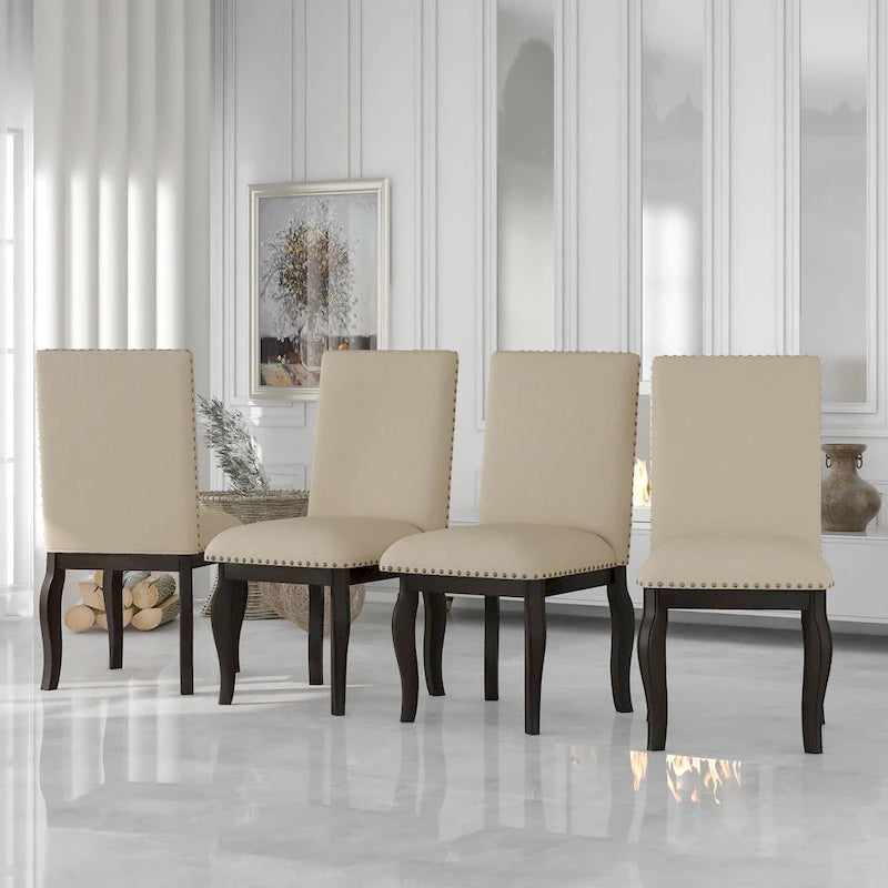 Dining Chairs Wood Upholstered Fabirc Dining Room Chairs with Nailhead,Set of 4