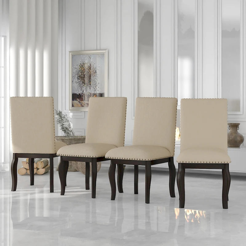Dining Chairs Wood Upholstered Fabirc Dining Room Chairs with Nailhead,Set of 4