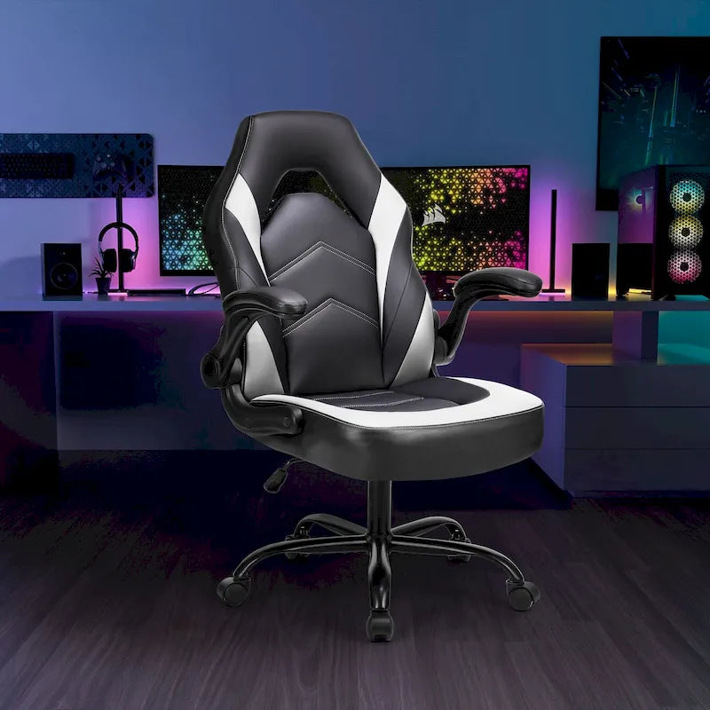 PU Leather Computer Chair Ergonomic Office Chair Gaming Chair with Lumbar Support,Rolling Desk Chairs with Flip-up Armrests