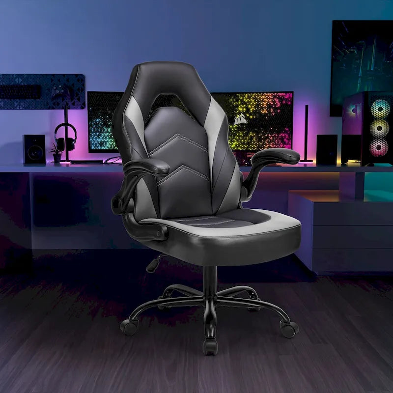 PU Leather Computer Chair Ergonomic Office Chair Gaming Chair with Lumbar Support,Rolling Desk Chairs with Flip-up Armrests