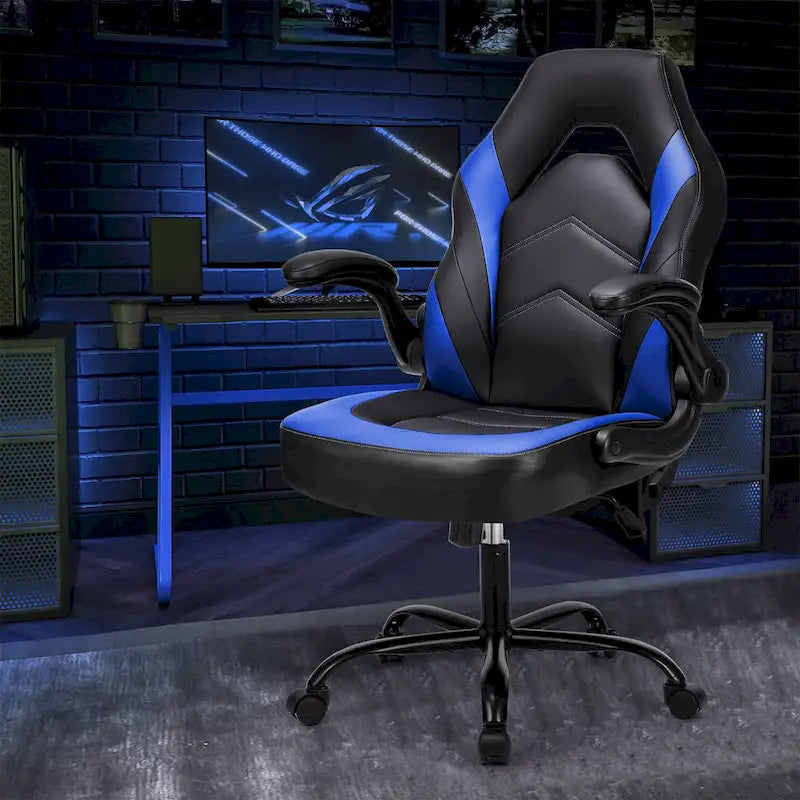 PU Leather Computer Chair Ergonomic Office Chair Gaming Chair with Lumbar Support,Rolling Desk Chairs with Flip-up Armrests