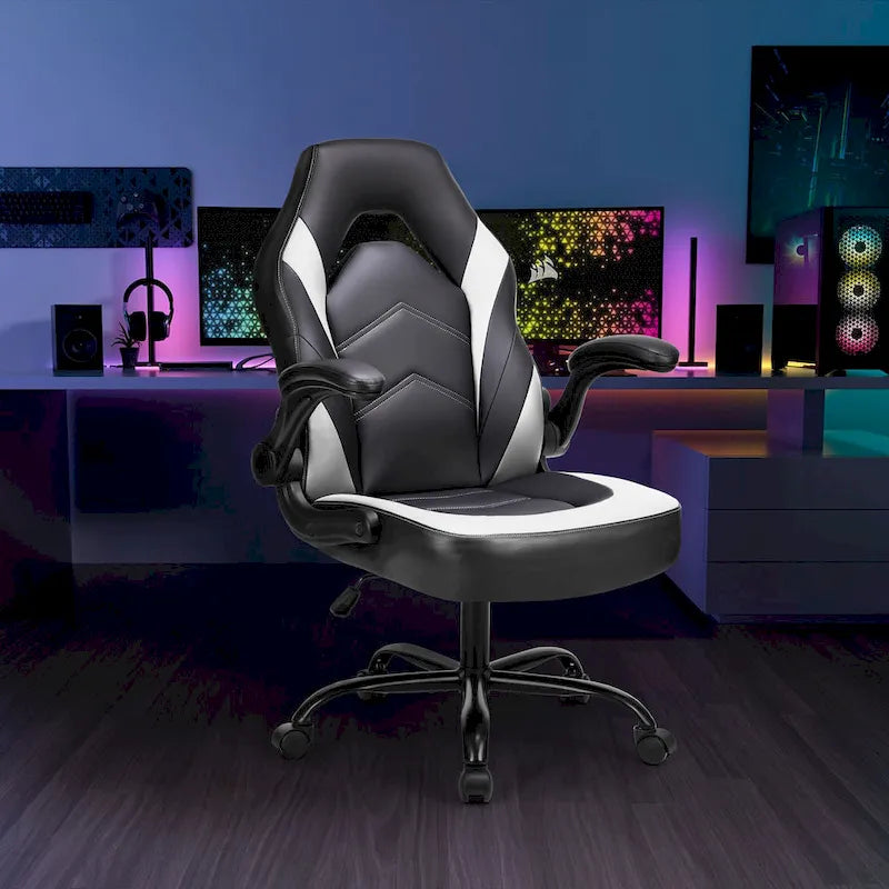 PU Leather Computer Chair Ergonomic Office Chair Gaming Chair with Lumbar Support,Rolling Desk Chairs with Flip-up Armrests