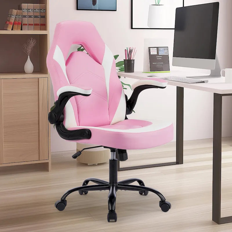 PU Leather Computer Chair Ergonomic Office Chair Gaming Chair with Lumbar Support,Rolling Desk Chairs with Flip-up Armrests