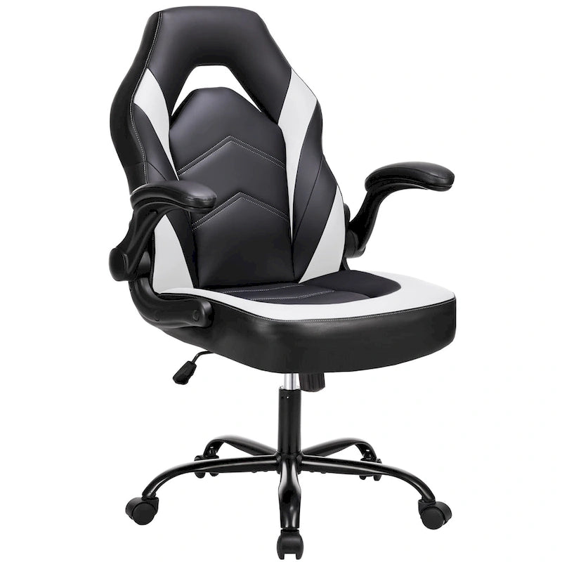 PU Leather Computer Chair Ergonomic Office Chair Gaming Chair with Lumbar Support,Rolling Desk Chairs with Flip-up Armrests
