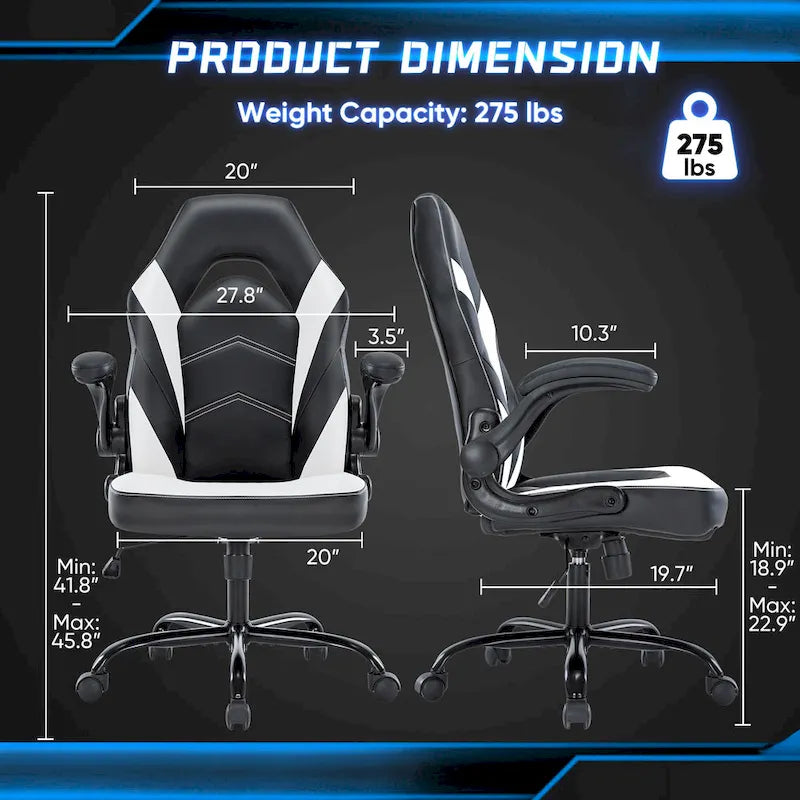 PU Leather Computer Chair Ergonomic Office Chair Gaming Chair with Lumbar Support,Rolling Desk Chairs with Flip-up Armrests