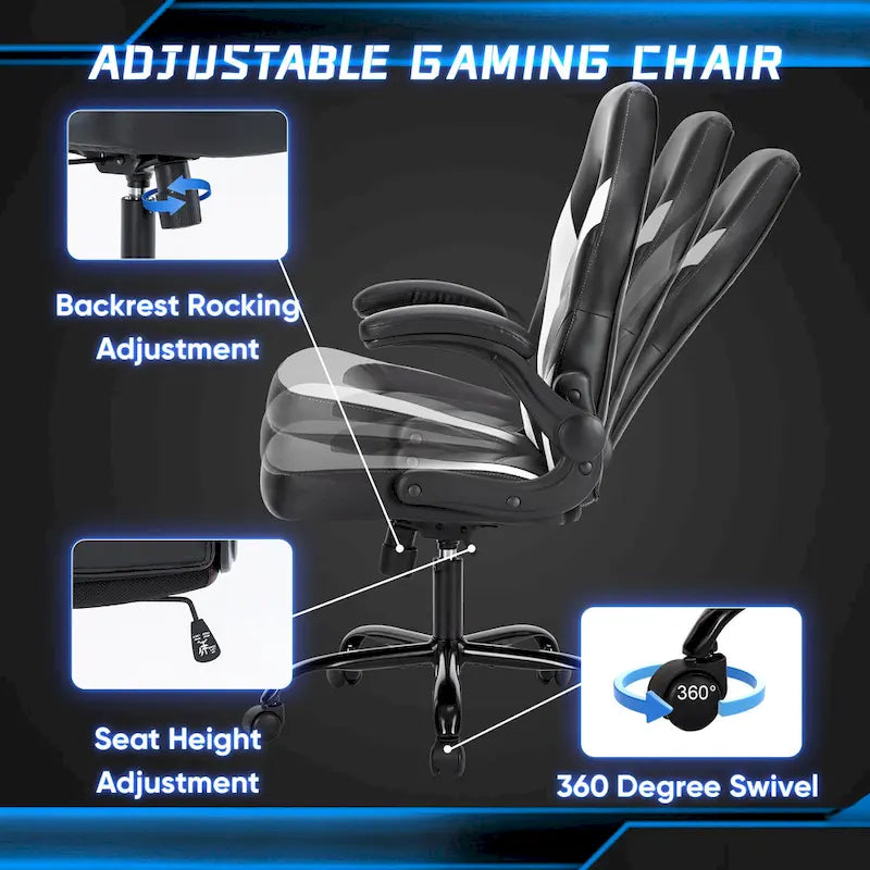 PU Leather Computer Chair Ergonomic Office Chair Gaming Chair with Lumbar Support,Rolling Desk Chairs with Flip-up Armrests