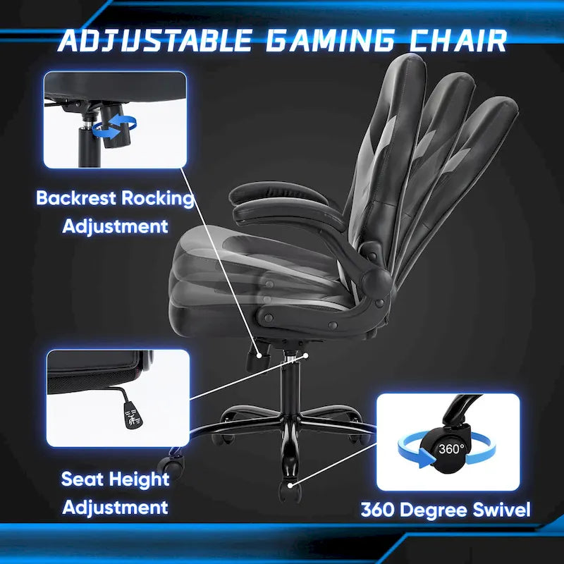 PU Leather Computer Chair Ergonomic Office Chair Gaming Chair with Lumbar Support,Rolling Desk Chairs with Flip-up Armrests