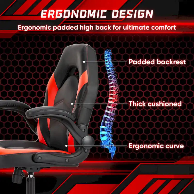 PU Leather Computer Chair Ergonomic Office Chair Gaming Chair with Lumbar Support,Rolling Desk Chairs with Flip-up Armrests