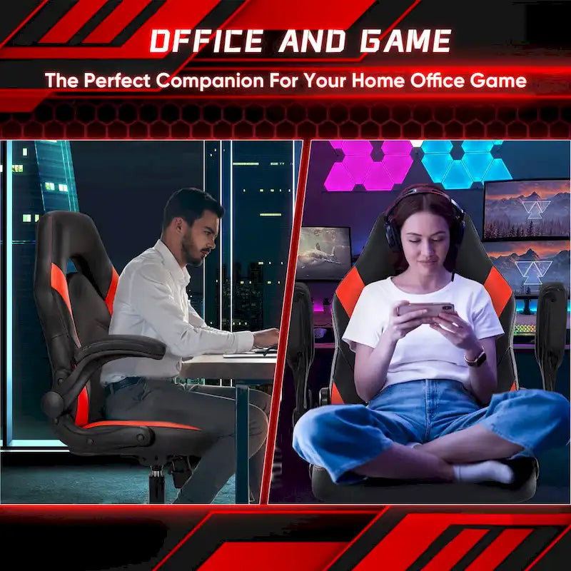 PU Leather Computer Chair Ergonomic Office Chair Gaming Chair with Lumbar Support,Rolling Desk Chairs with Flip-up Armrests