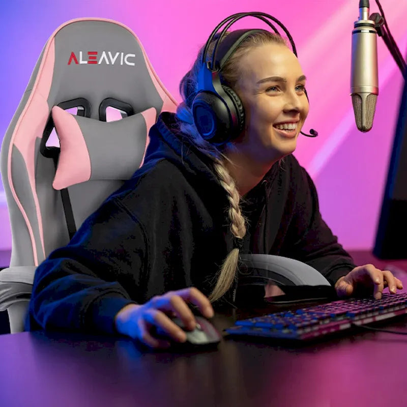 Racing Style Gaming Chair,PU Leather Height Adjustable Computer Gaming Chair with Headrest and Lumbar Massage Support