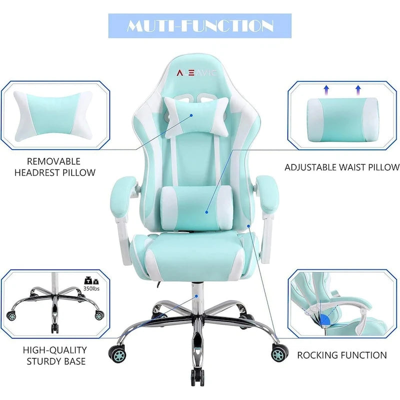 Racing Style Gaming Chair,PU Leather Height Adjustable Computer Gaming Chair with Headrest and Lumbar Massage Support