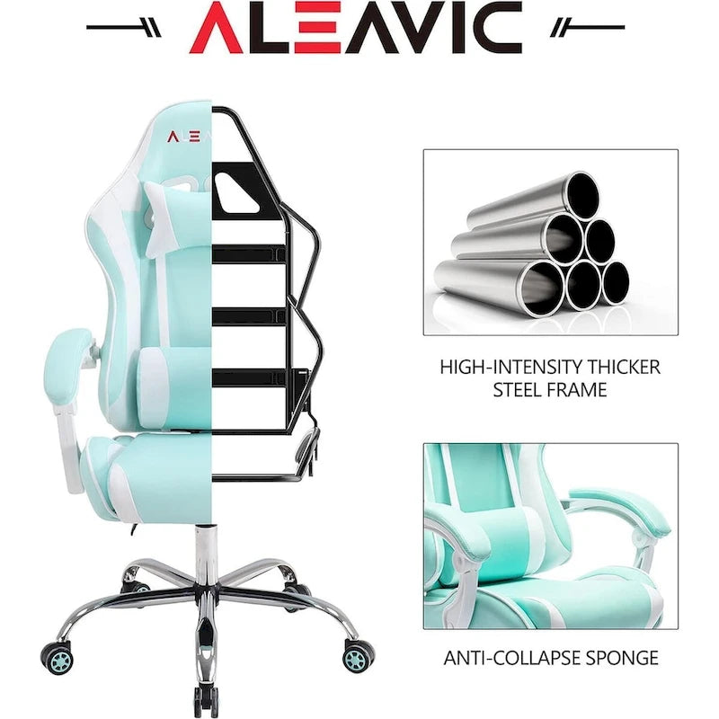 Racing Style Gaming Chair,PU Leather Height Adjustable Computer Gaming Chair with Headrest and Lumbar Massage Support