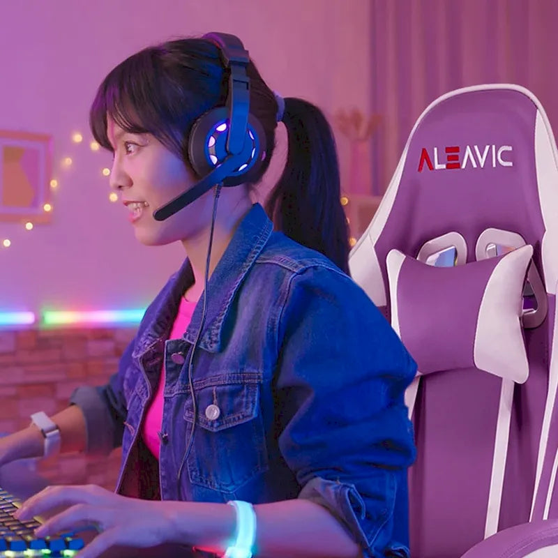 Racing Style Gaming Chair,PU Leather Height Adjustable Computer Gaming Chair with Headrest and Lumbar Massage Support