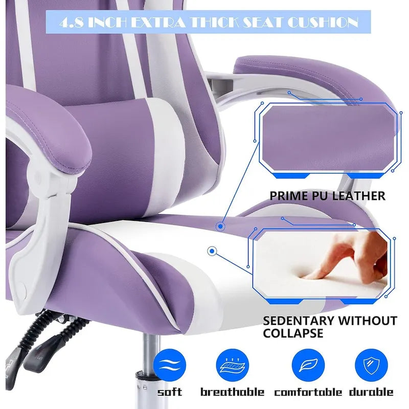 Racing Style Gaming Chair,PU Leather Height Adjustable Computer Gaming Chair with Headrest and Lumbar Massage Support