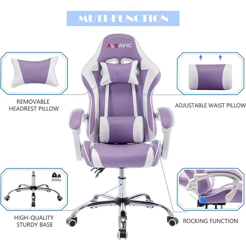 Racing Style Gaming Chair,PU Leather Height Adjustable Computer Gaming Chair with Headrest and Lumbar Massage Support