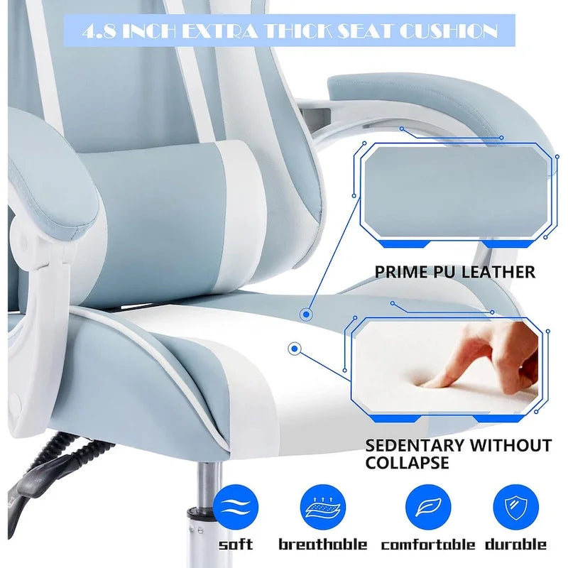 Racing Style Gaming Chair,PU Leather Height Adjustable Computer Gaming Chair with Headrest and Lumbar Massage Support