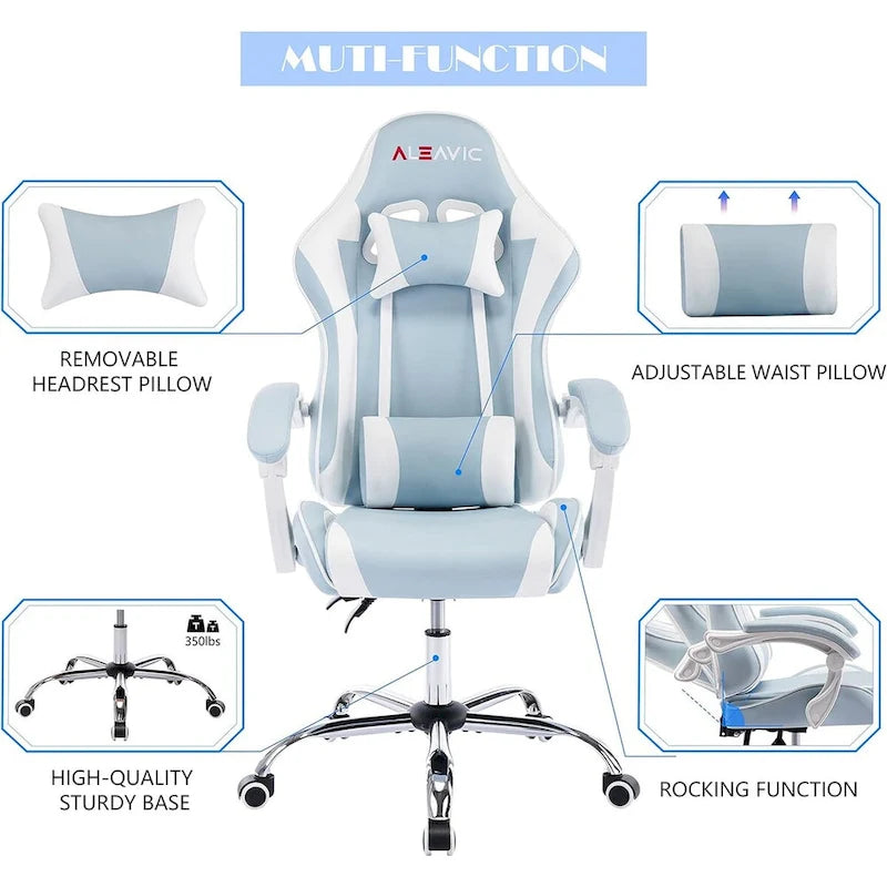 Racing Style Gaming Chair,PU Leather Height Adjustable Computer Gaming Chair with Headrest and Lumbar Massage Support
