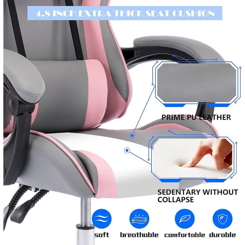 Racing Style Gaming Chair,PU Leather Height Adjustable Computer Gaming Chair with Headrest and Lumbar Massage Support