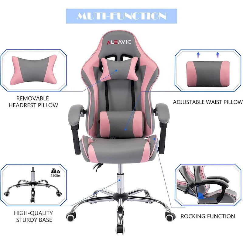 Racing Style Gaming Chair,PU Leather Height Adjustable Computer Gaming Chair with Headrest and Lumbar Massage Support