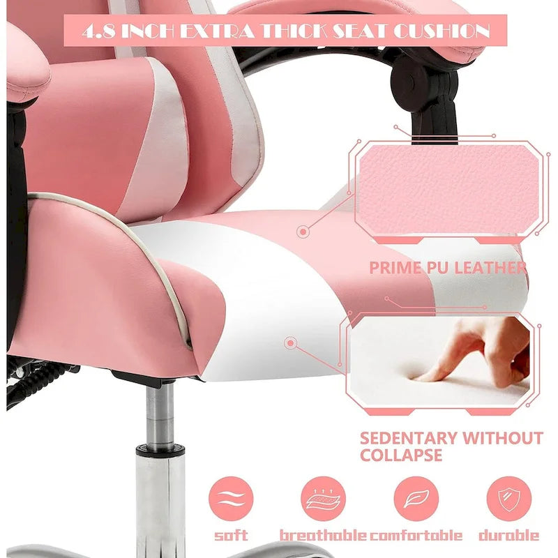 Racing Style Gaming Chair,PU Leather Height Adjustable Computer Gaming Chair with Headrest and Lumbar Massage Support