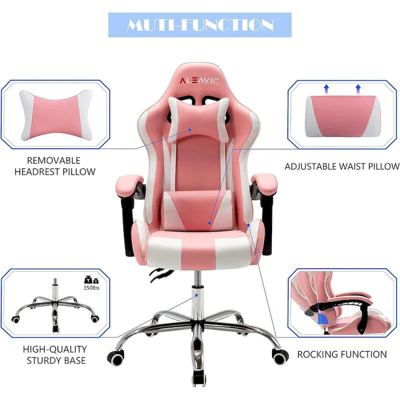 Racing Style Gaming Chair,PU Leather Height Adjustable Computer Gaming Chair with Headrest and Lumbar Massage Support