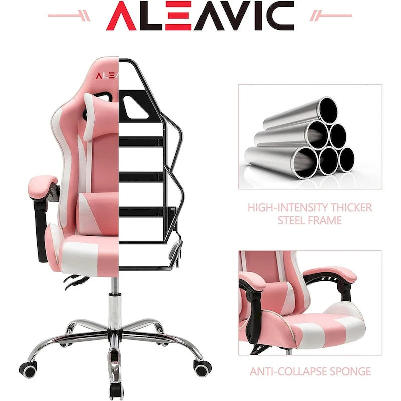 Racing Style Gaming Chair,PU Leather Height Adjustable Computer Gaming Chair with Headrest and Lumbar Massage Support