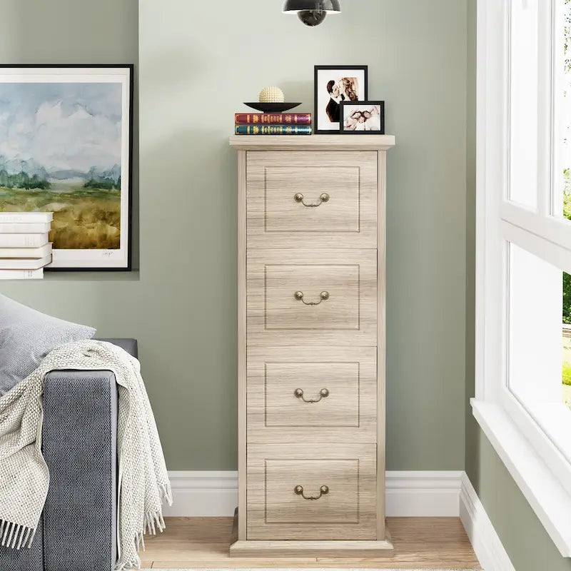 51-Inch Tall 4-Drawer File Cabinet, Wood Vertical Filing Cabinet for A4 /Letter Size