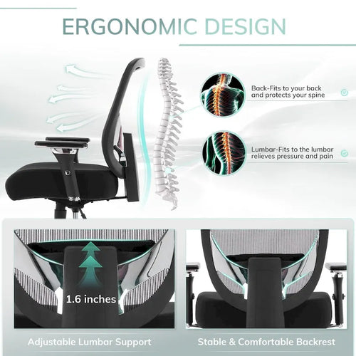 Big and Tall Heavy Duty Ergonomic Mesh Office Chair 500lbs with Wide Thick Seat