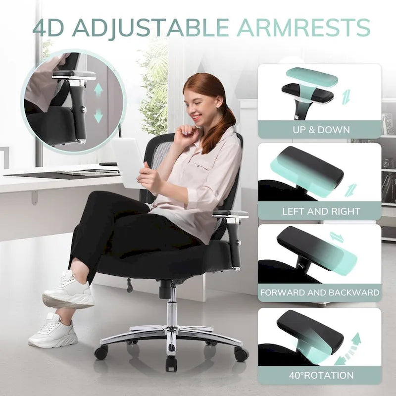 Big and Tall Heavy Duty Ergonomic Mesh Office Chair 500lbs with Wide Thick Seat