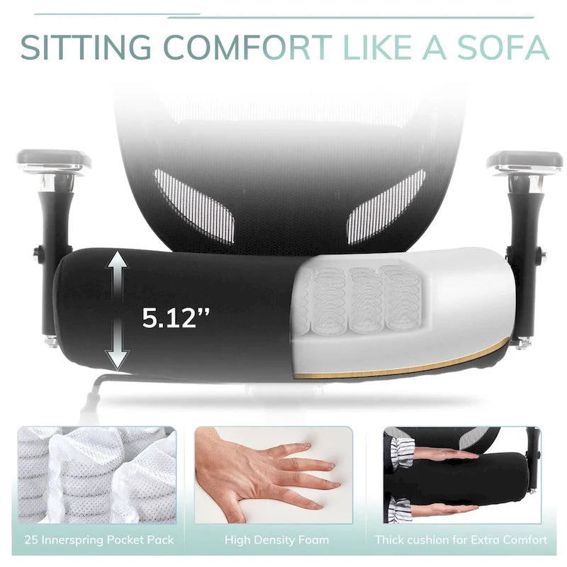 Big and Tall Heavy Duty Ergonomic Mesh Office Chair 500lbs with Wide Thick Seat