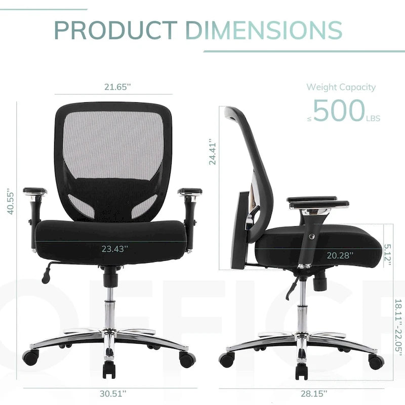 Big and Tall Heavy Duty Ergonomic Mesh Office Chair 500lbs with Wide Thick Seat