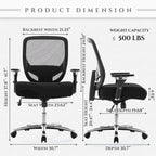 Big and Tall Heavy Duty Ergonomic Mesh Office Chair 500lbs with Wide Thick Seat