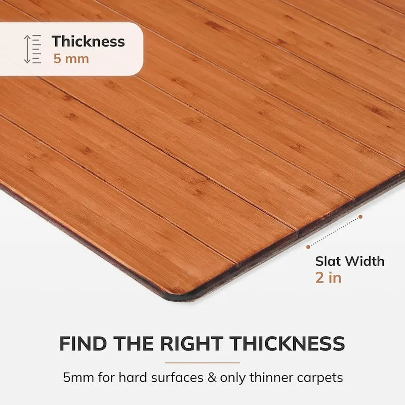 Jani Eco Bamboo Roll-Up Rectangular Chair Mat with Lip - Protective and Eco-Friendly, Heavy Duty for Office and Home