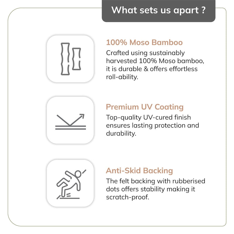 Jani Eco Bamboo Roll-Up Rectangular Chair Mat with Lip - Protective and Eco-Friendly, Heavy Duty for Office and Home